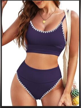 Women 2-Piece High Waist Swim Set - Purple